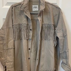 Zara beige fringe (light) shirt jacket